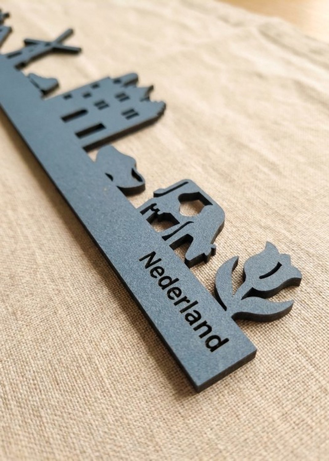Houten Skyline Nederland | Wanddecoratie voor aan de muur | Blauw MDF | 100 x 20 cm