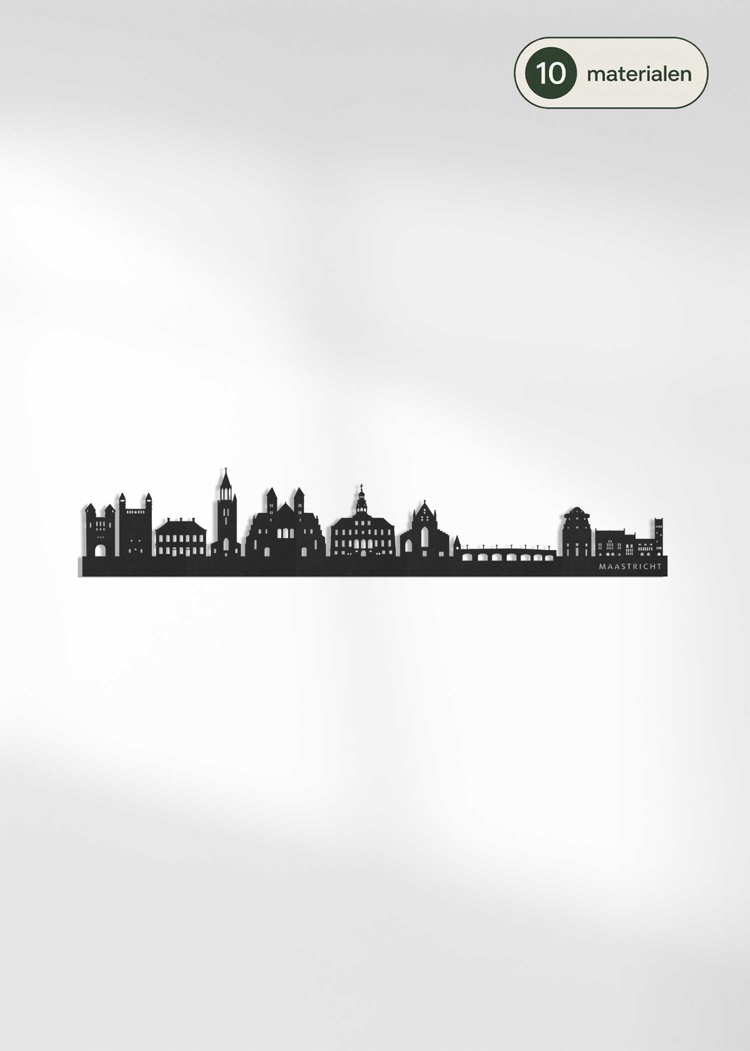 Houten Skyline Maastricht | Wanddecoratie voor aan de muur | Zwart MDF | 70 x 14 cm