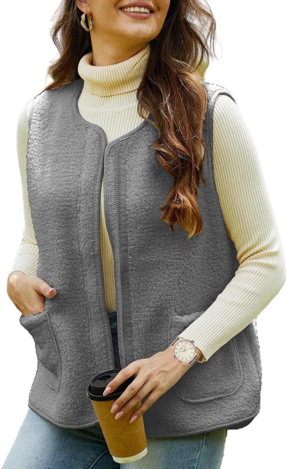 Vest, warm, zonder mouwen, met ritssluiting en zakken