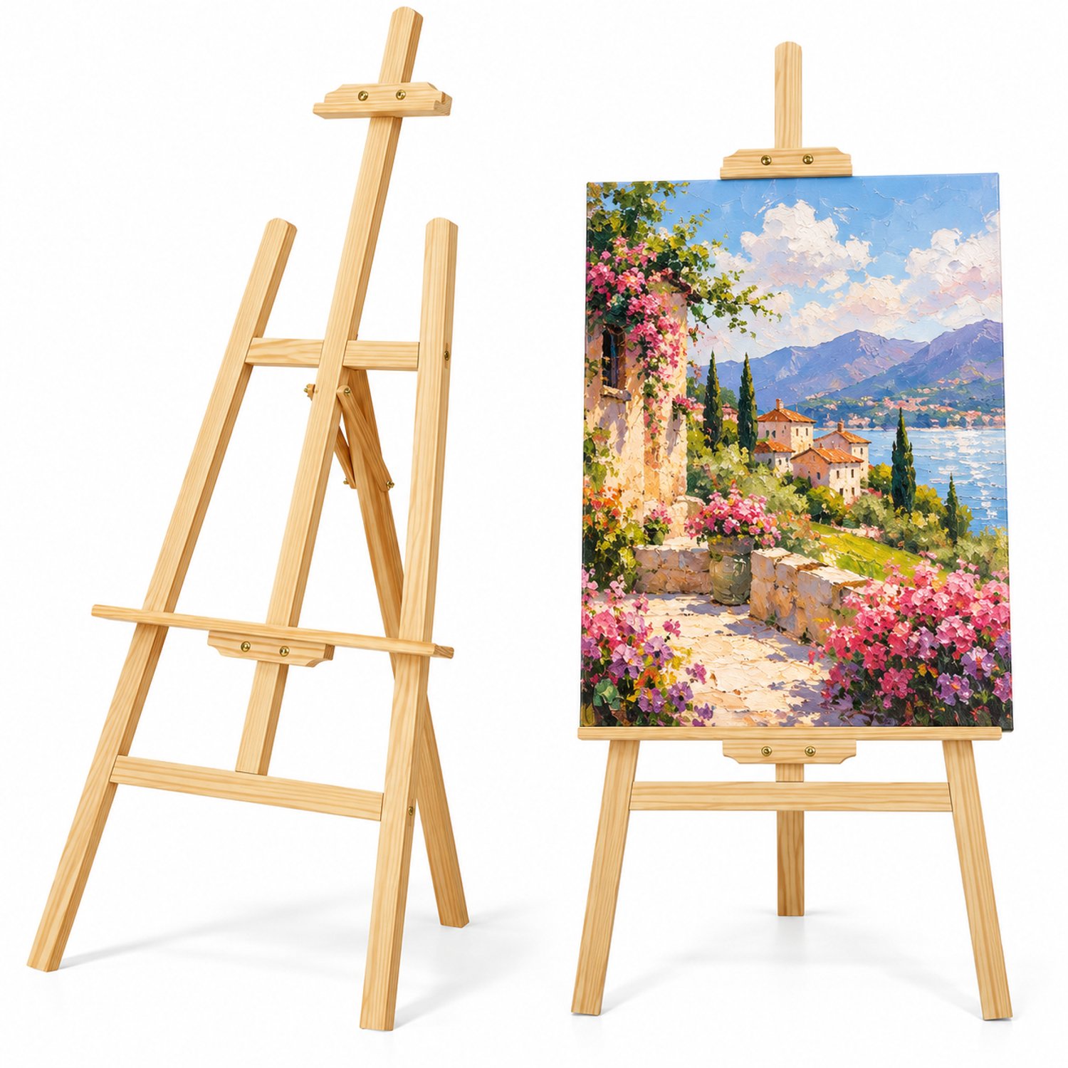 Tremeo Schilderezel - Atelierezel - 150cm - Verstelbaar en Opvouwbaar - Voor Canvas, Welkomstbord en Bruiloft - Grenenhout