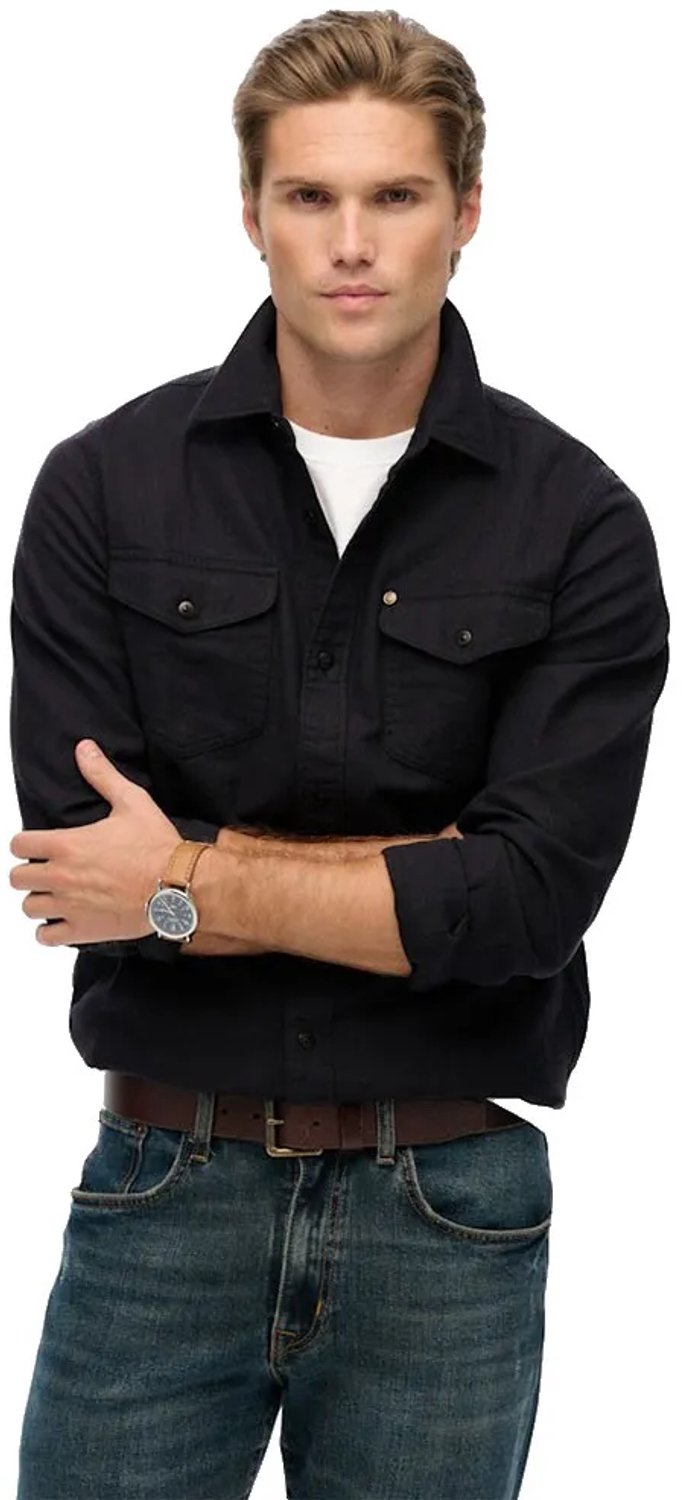 Superdry The Merchant Store Ranch Shirt Heren Lange mouwen shirts Zwart