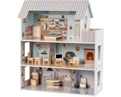 Sunny Yara Houten Poppenhuis – 61 x 27,5 x 69,5 cm – 3 Verdiepingen en 6 Kamers – Inclusief 11 Accessoires – Voor Poppen tot 20 cm – Vanaf 3 Jaar