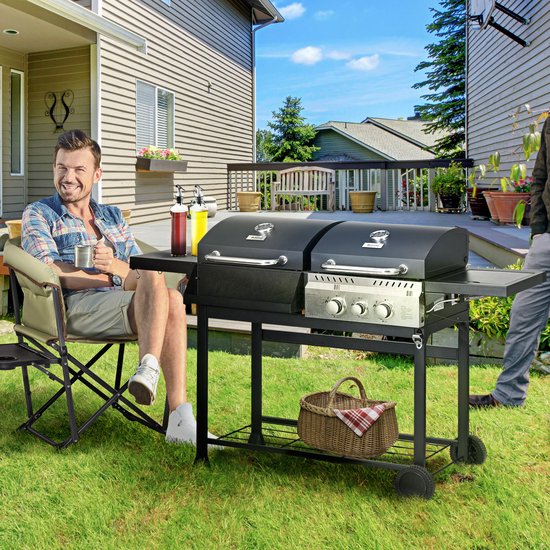Houtskoolgrills XXL, Barbecue Grill Trolley, Houtskoolgrill met Deksel, Houtskool-Grillwagen-Hoogte Verstelbaar-BBQ Grill met Thermometer-BBQ Rookoven-BBQ Barbecue voor Camping-Grijs — afbeelding 4