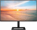Philips 27-inch QHD IPS-monitor met dunne zwarte randen en een strakke zwarte standaard, toont een zonsondergang op zee.