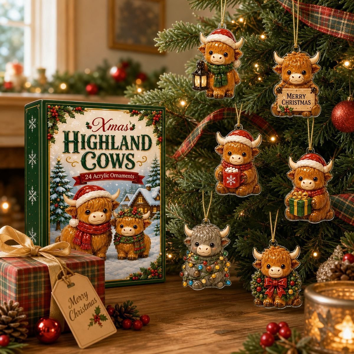 highland cow kerst adventskalender 2026 - 24 stuks - bruin wit zwart - acryl materiaal - 5cm - hoogland koe kerst hangornamenten - kerst aftelkalender - kerstboom decoratie - geschikt voor kerstfeest en cadeau — cadeau in Wonen & Interieur - foto 7