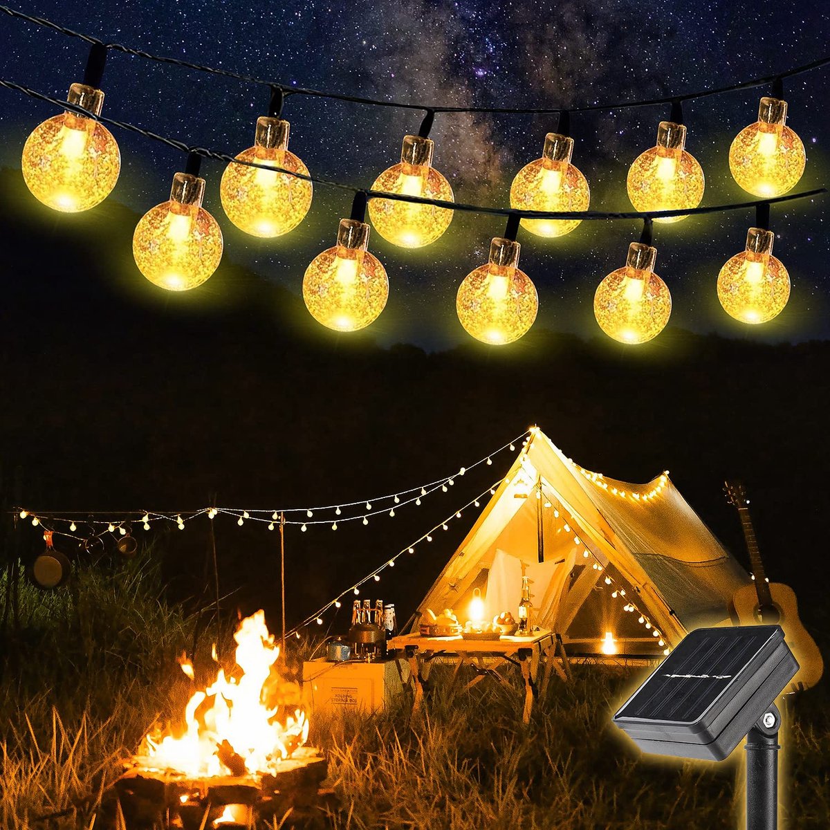 YAGXIG LED Solar Lichtslinger - 5 meter lang - Kerstverlichting - Kerstdecoratie - Kerstlichtslinger - Met 20 ballen - IP44 - Binnen- en buitendecoratie - Tuinballen - Feest, bruiloft, balkon (Warm wit)