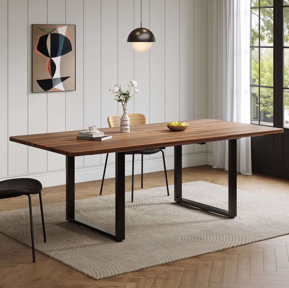 DESMIU Eettafel - Uitschuifbaar Met Drie Lengtes - Voor 6 Tot 10 Personen - MDF En Metaal - 220x80x75 Cm - Walnootkleur