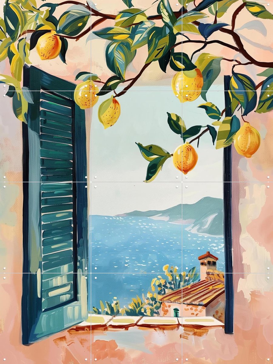 IXXI Lemon Window, Branka Kodžoman - 60 x 80 cm - Gratis ophangtool - Grote wanddecoratie en posters - Kwaststreken, Modern, Kleurrijk, Woonkamer