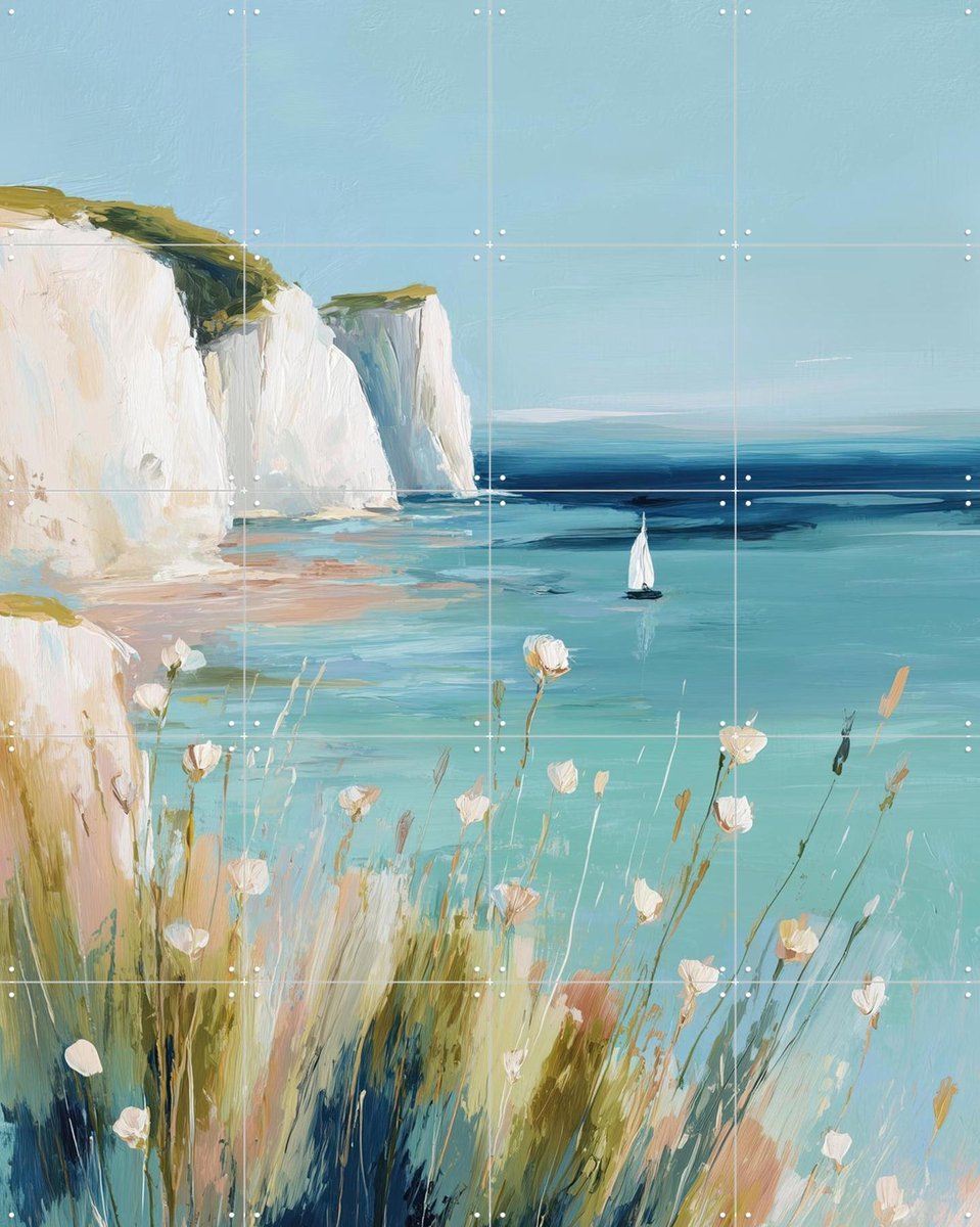 IXXI Turquoise Cove View, Branka Kodžoman - 80 x 100 cm - Gratis ophangtool - Grote wanddecoratie en posters - Aquarel, Realisme, Olieverf