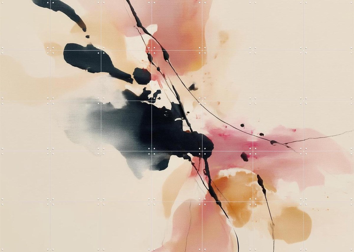 IXXI Modern Ink Bloom, Branka Kodžoman - 140 x 100 cm - Grote wanddecoratie en posters - Kleurrijk, Aquarel, Abstract, Modern, Schilderijen Zwart / Roze / Beige