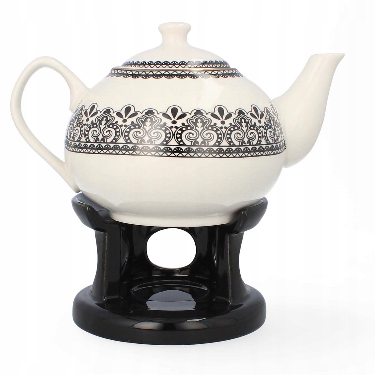 Merkloos Porseleinen Theepot met Warmer, 1L, Zwart-Wit