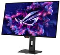 Monitor met RGB-verlichte ROG-logo en paarse, roze en blauwe explosie op het scherm.