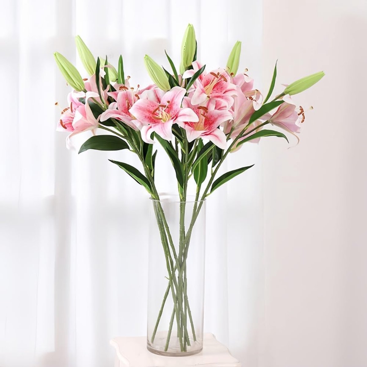 5 stuks kunstmatige lelie bloemen 22,6 inch faux zijde lelie bloemen echte touch nep lelie bloemen voor thuis feest bruiloft tafel middelpunt decor (roze)