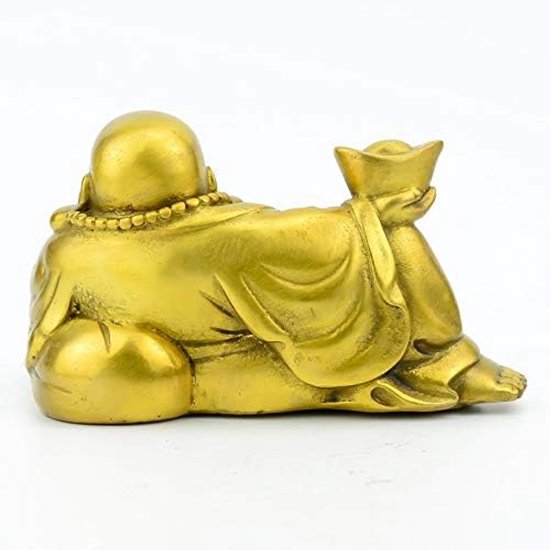 Boeddha-ornamenten Boutique Zuiver Koper Liggende stoffen tas Maitreya Boeddha Fortuin Golvende Grote Buik Boeddha Lachende Boeddha Bronzen Boeddhabeeld Antieke ornamenten Bruin Chinese tradi — afbeelding 3