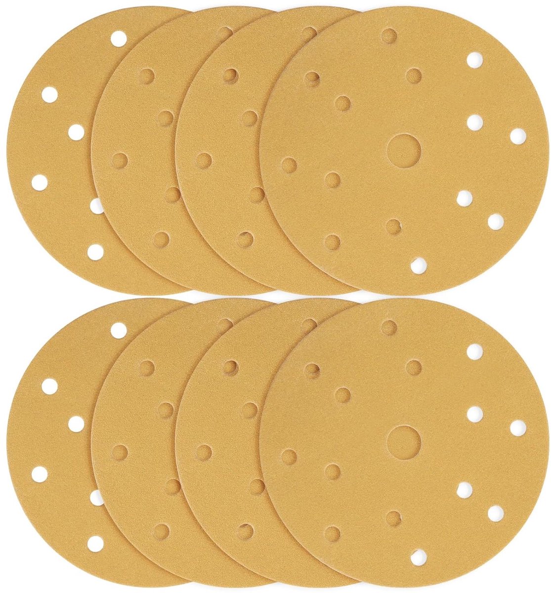 40 stuks schuurschijven voor excentrische schuurmachine, 150 mm schuurpapier met 15 gaten, 15 gaten, klittenband schuurbladen voor houtmaterialen, spaanplaat, metaal (150 korrelgrootte, geel)