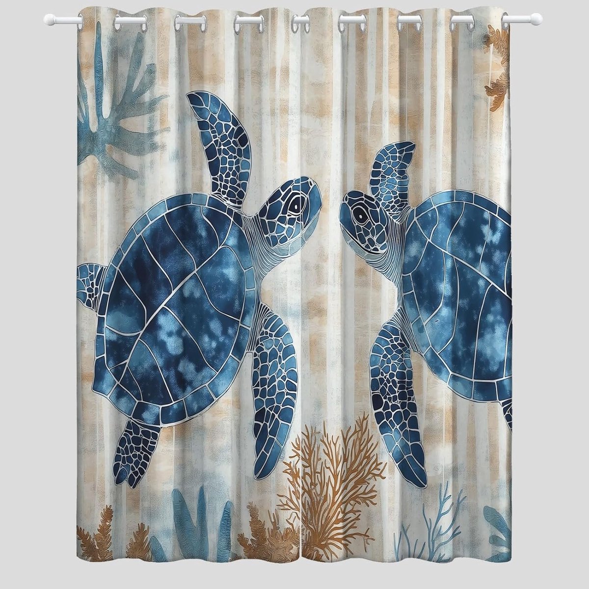 Schildpad dier rustige verduisterende gordijnen voor woonkamer, blauw beige bedrukte gordijnen privacy beschermde kamer verduistering voor B