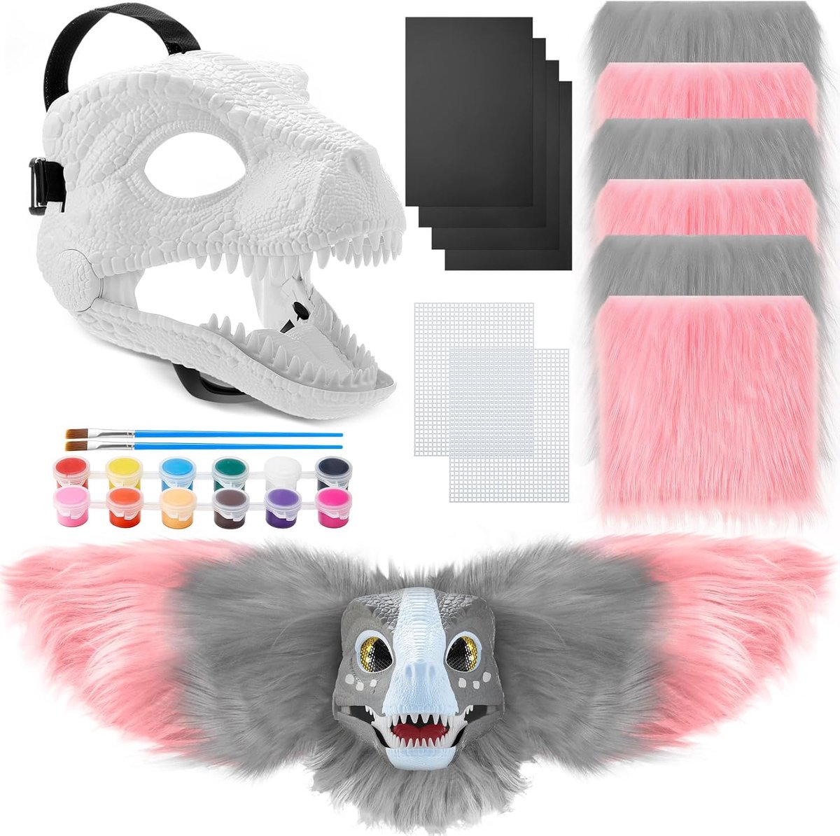 13 Stuks DIY Dino Masker Kit Hard Plastic Dinosaurus Masker Harige Therian Dino Kostuum Kit Dier Dinosaurus Party Kostuum
