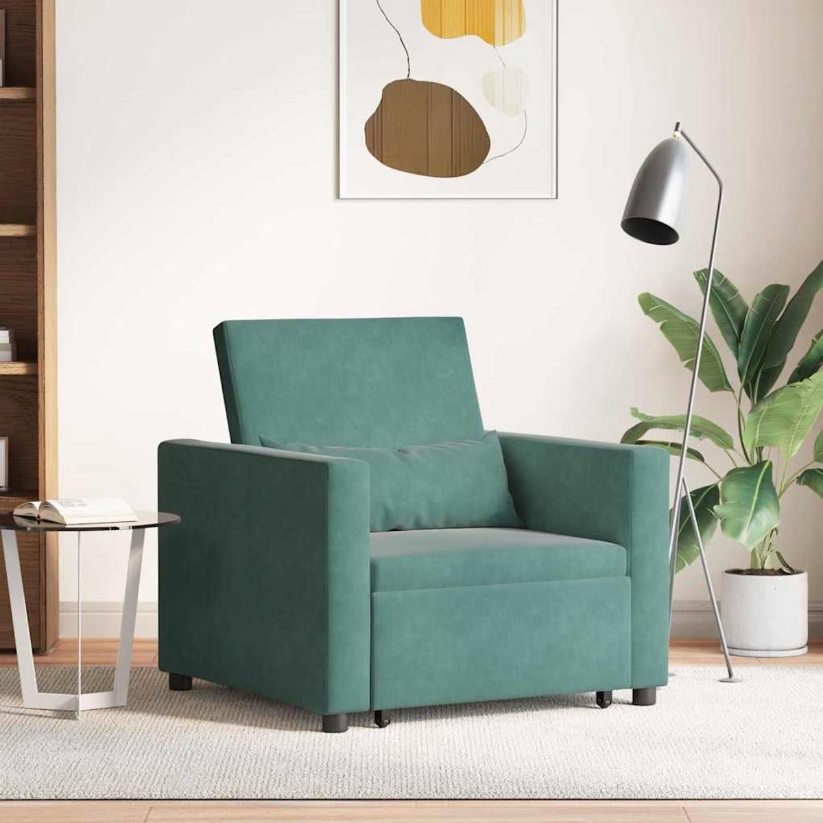 Slaapbank, eenpersoons, donkergroen, 90 x 165 x 87 cm, fluweel, 3-in-1 omzetting, slaapbank met verstelbare rugleuning en behaaglijke stof, voor woonkamer en logeerkamer