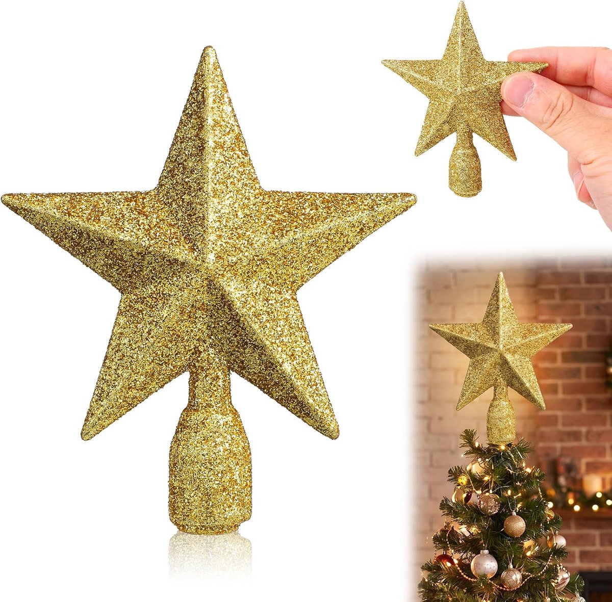 Kerstboom, 10,5 cm glitter gouden ster boom