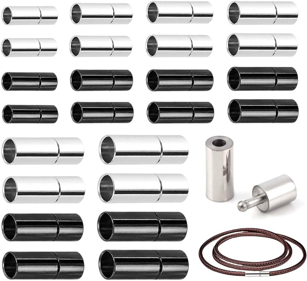 24 Stuks Eindkappen | Sieraad Eindkappen, Leren Koord Eindkappen, voor Leer, Koord, Ketting, Armband met Gesp, 6 Maten