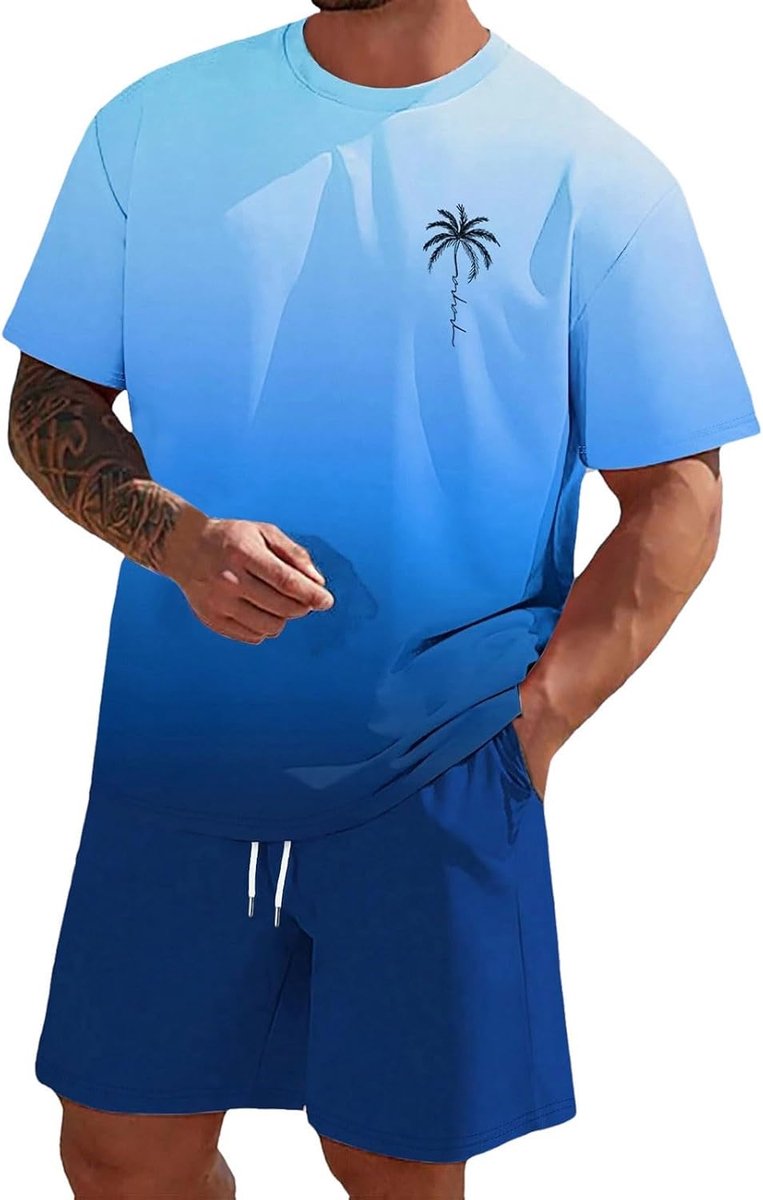 2-delige set heren kleding katoen zomer casual outfit overhemd korte mouwen en shorts mode elegant voor vakantie avond A145