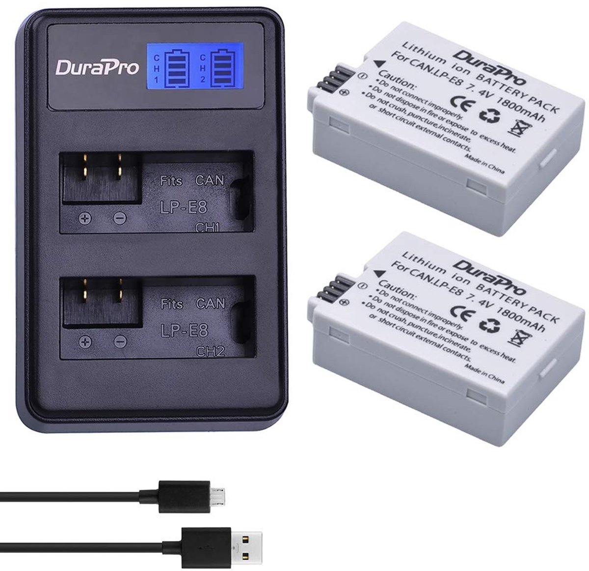 2 Stuks LP-E8 Accu's met LED USB Doppellader voor Canon Camera's