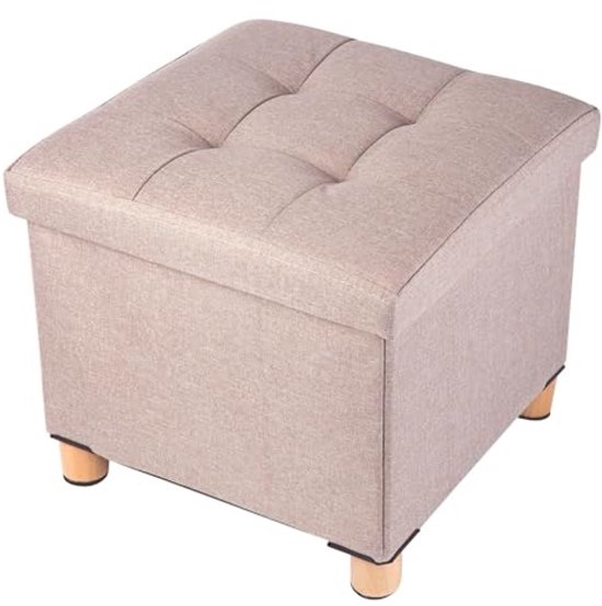 Zitzak - Met opbergruimte - Multifunctionele voetenbank - Massief hout - Beige - 38 x 38 x 40 cm