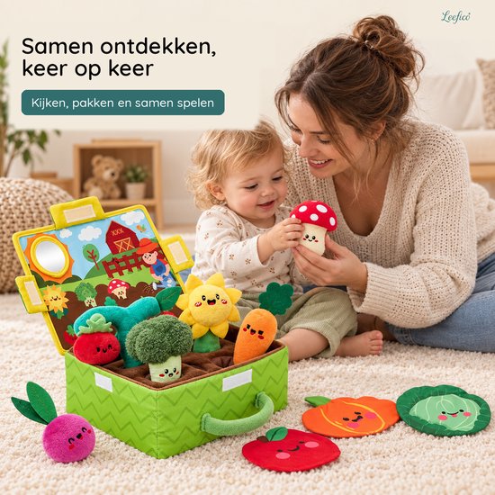 Leefico Pluche Groente & Fruit Speelset - Sensorisch Montessori Speelgoed voor Baby's en Peuters vanaf 6 Maanden en 1 Jaar van Leefico — afbeelding 2