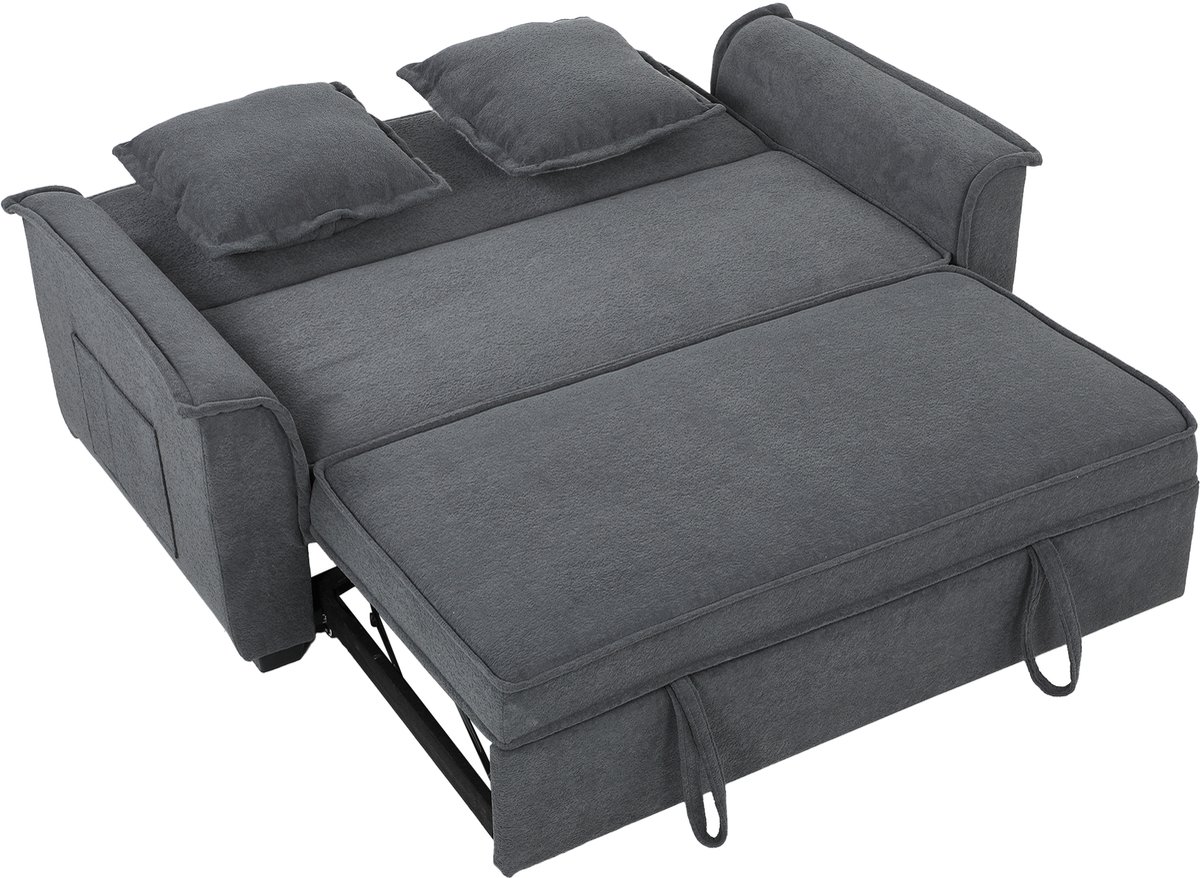 Homona Slaapbank 2-zits - Met verstelbare rugleuning, kussens en opbergzak - 168 x 85 x 86 cm - Donkergrijs