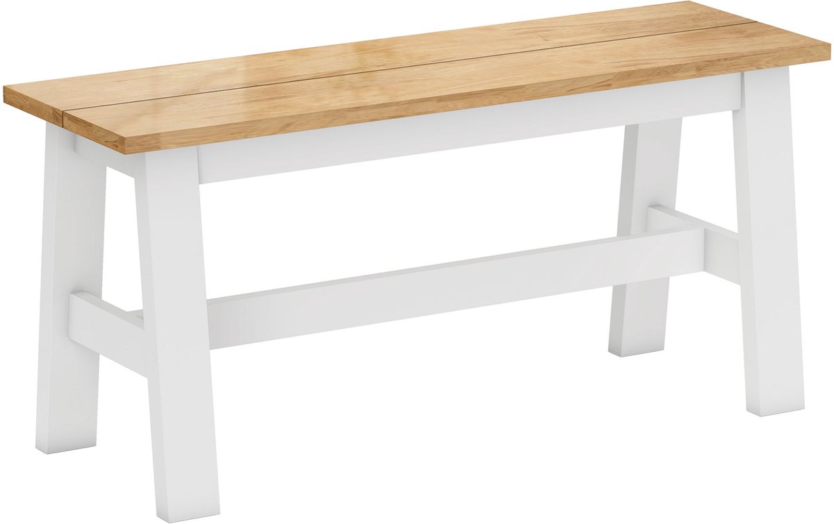 Homona Zitbank - Voor 2 personen - Van rubberhout - 95 x 30 x 45 cm - Eikenlook en wit