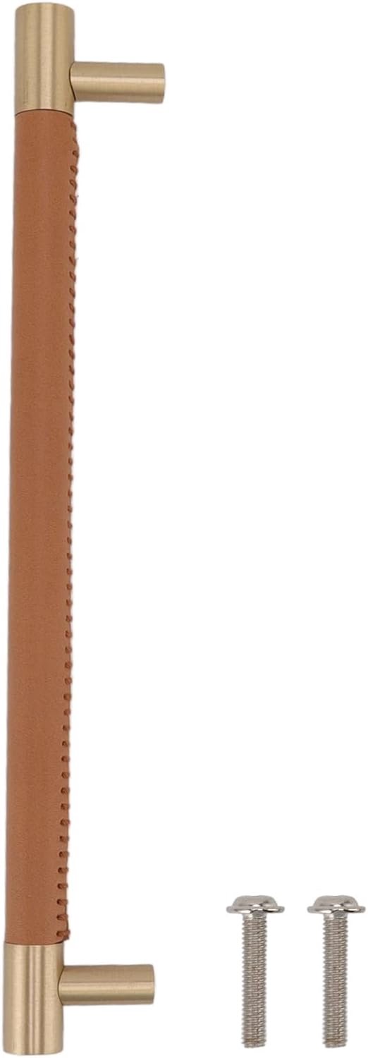 Lederen Kastdeurgreep 224 Mm Gatafstand Messing Trekstang, Lichte Luxe Scandinavische Stijl voor Kast Kledingkast Keukenkast (lichtbruin)