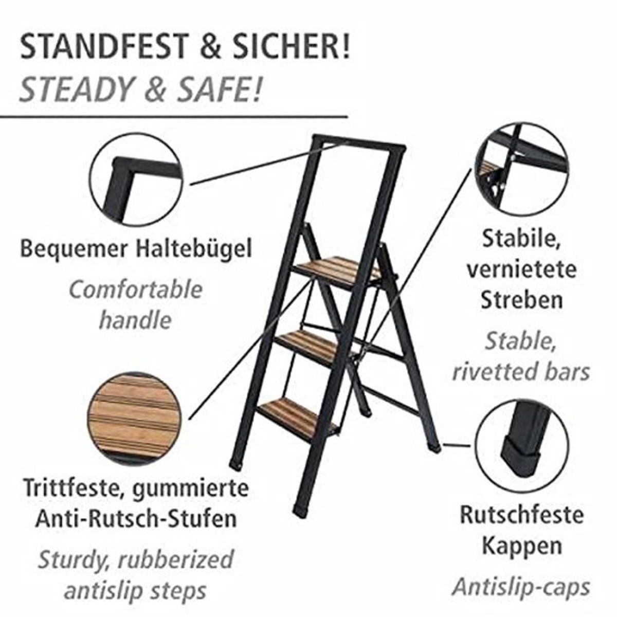 Lichte aluminium vouwladder - met 3 treden - met antislip-XXL-treden