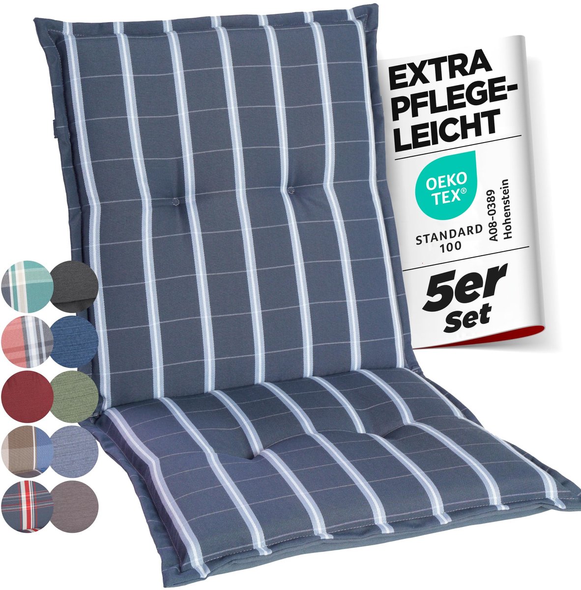 Tuinstoelkussen van polyester, 6 cm dik, met lage rugleuning