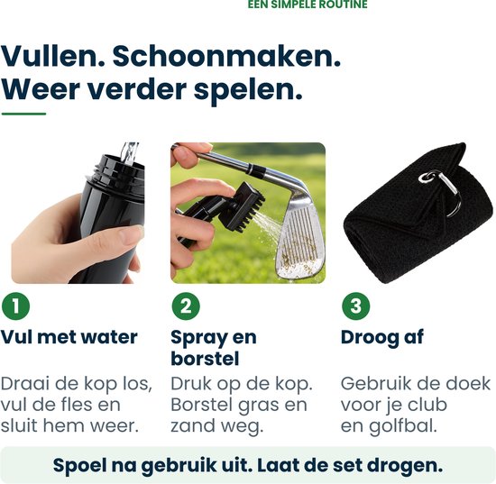 Golf Schoonmaakset - Club Cleaner Borstel met Water Spray Fles & Microfiber Handdoek - Golf Cleaning Brush - Met Clip - Stripe Golf Accessoires bij GolfGigant van Merkloos — afbeelding 4