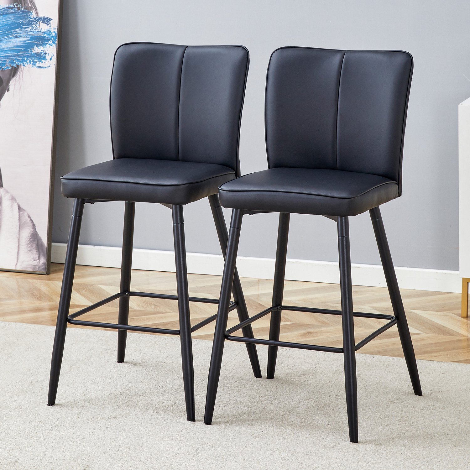 DantefHandels Barkrukken Set van 2, 101 cm, Zwart PU-leer, Ergonomische Rugleuning, comfortabel zitcomfort, geschikt voor keuken, kookeiland, bartafel en bar