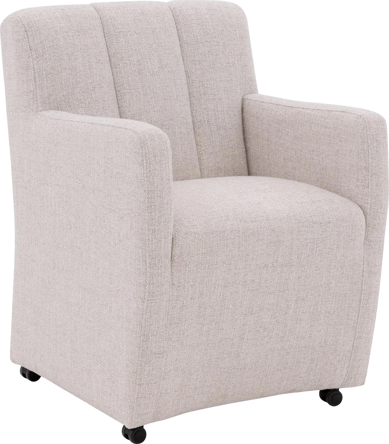 Goossens Eetkamerstoel Lewise - Beige - Stof - Met Armleuning - Met Wielen stof gemeleerd natural