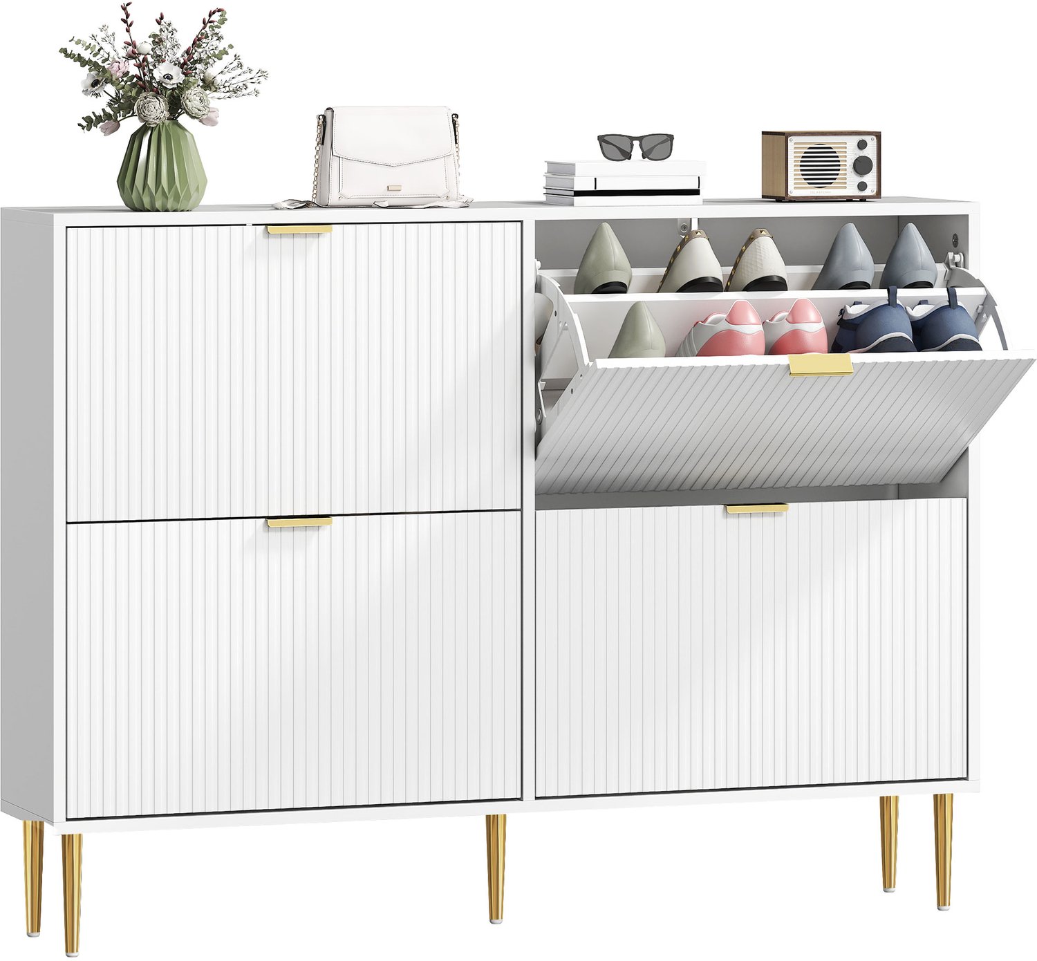 Lunpog Schoenkast met 4 kleppen - moderne schoenkast - opbergruimte voor de hal - wit