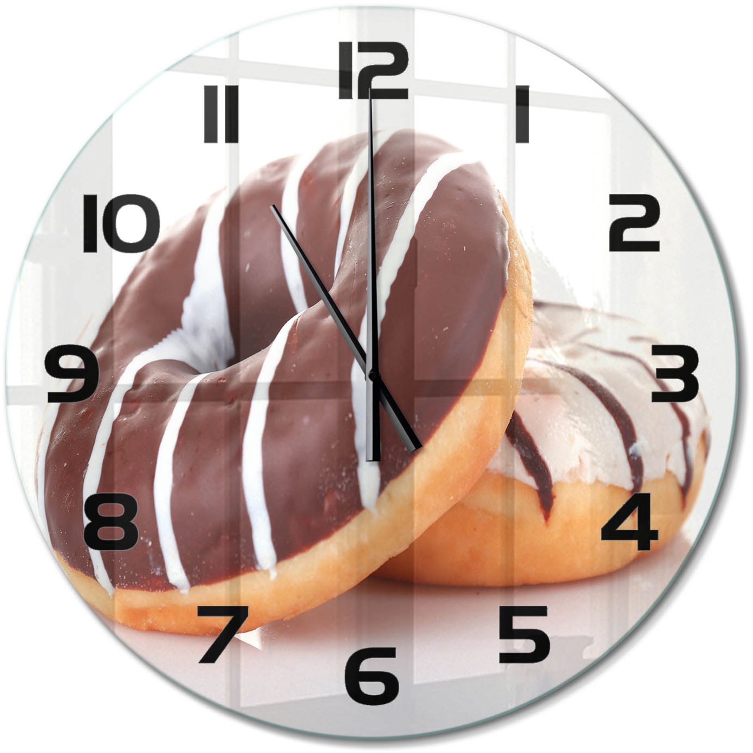 TULUP Wandklok - Chocoladedonuts Wandklok Glas Decoratie - fi60 cm - Bruin Gekleurde Glazen Klok - Zwarte handen - Ronde Klok - Klok Glas Met Opdruk - Moderne Wandklok Glas