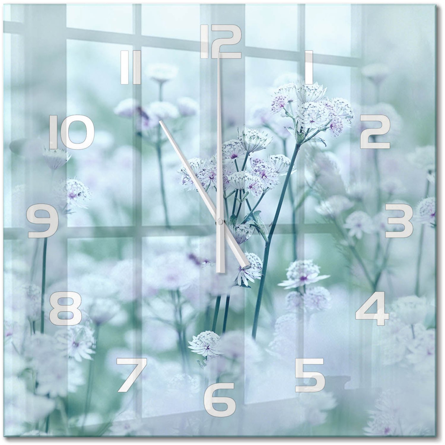 TULUP Wandklok - Grote garenkruid Klok Glas Met Opdruk - 60x60 cm - Wit Moderne Wandklok Glas - Witte handen - Vierkante Klok - Decoratieve Glazen Klok - Glazen Wandklok Design