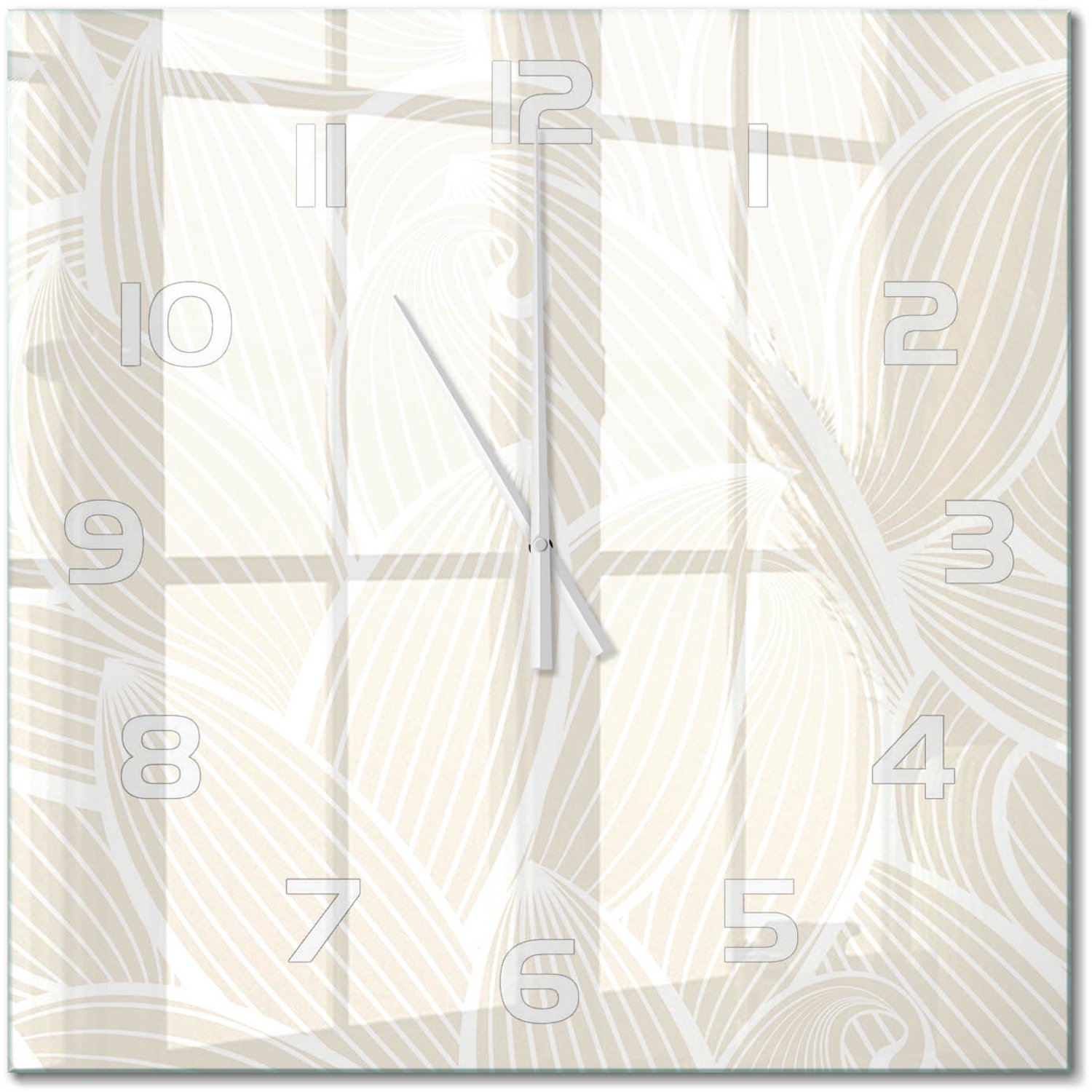 TULUP Wandklok - Bladpatroon Wandklok Glas Met Motief - 60x60 cm - Beige Decoratieve Glazen Klok - Witte handen - Vierkante Klok - Gekleurde Glazen Klok - Glazen Klok Met Print