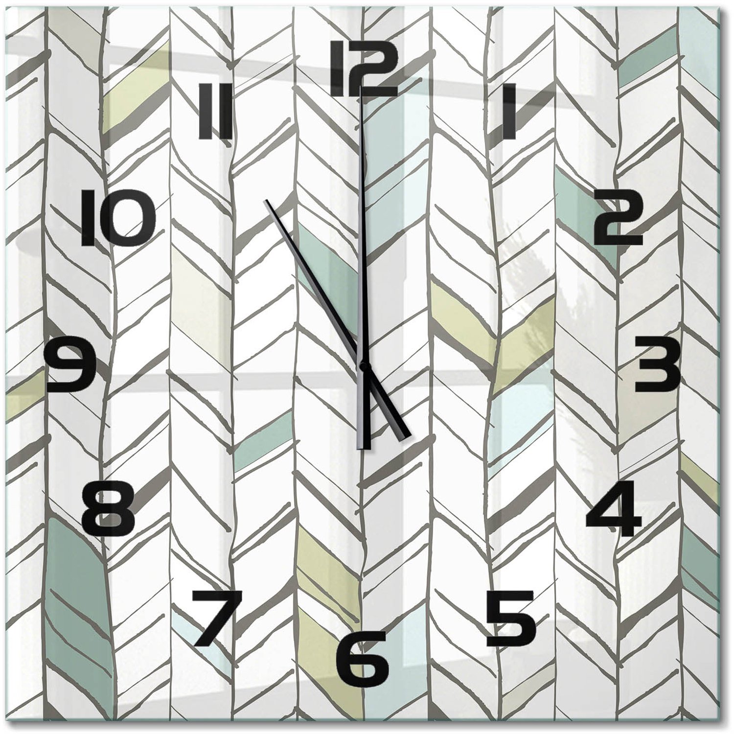 TULUP Wandklok - Visgraatpatroon Wandklok Glas Met Motief - 60x60 cm - Groente Decoratieve Glazen Klok - Zwarte handen - Vierkante Klok - Gekleurde Glazen Klok - Glazen Klok Met Print