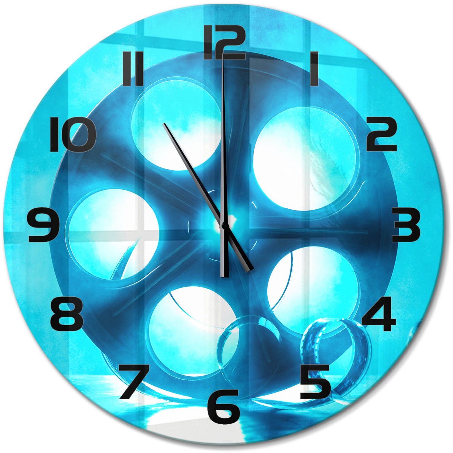 TULUP Wandklok - Filmrol Wandklok Glas Decoratie - fi60 cm - Blauw Gekleurde Glazen Klok - Zwarte handen - Ronde Klok - Klok Glas Met Opdruk - Moderne Wandklok Glas