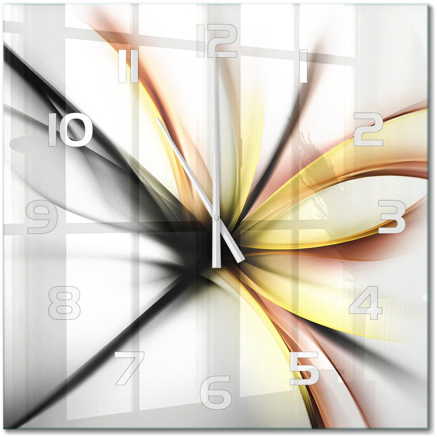 TULUP Wandklok - Bloemabstractie Glazen Klok Met Print - 60x60 cm - Geel Wandklok Glas Met Motief - Witte handen - Vierkante Klok - Wandklok Glas Decoratie - Gekleurde Glazen Klok