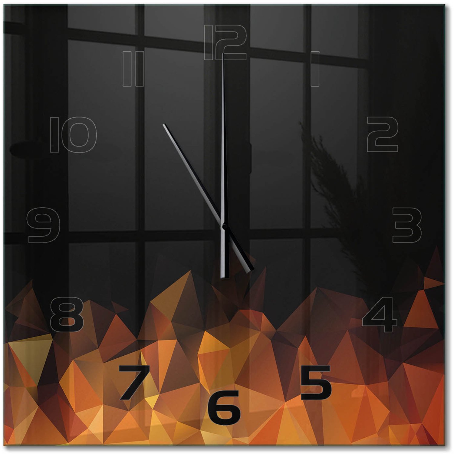 TULUP Wandklok - Abstractie Wandklok Glas Met Motief - 60x60 cm - Oranje Decoratieve Glazen Klok - Zwarte handen - Vierkante Klok - Gekleurde Glazen Klok - Glazen Klok Met Print