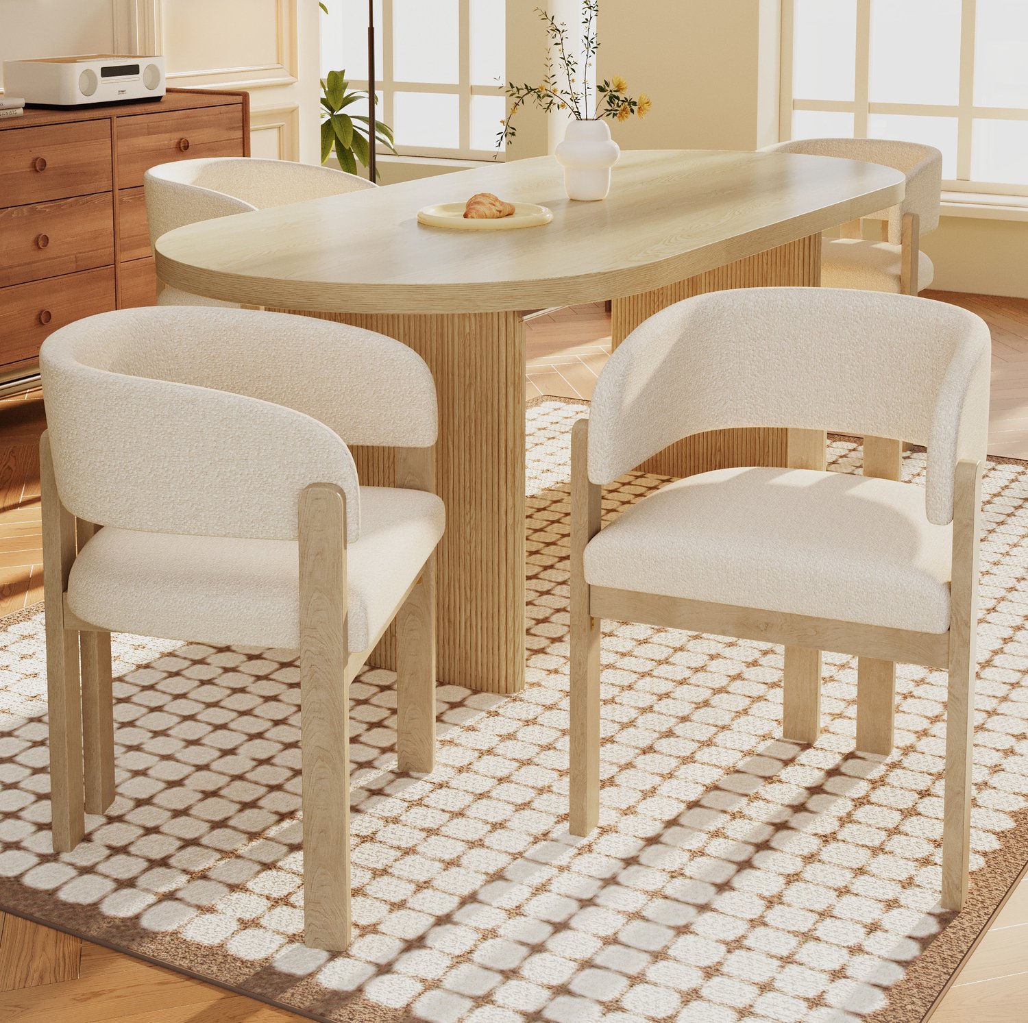 MIVRAY Eetkamerstoel Set van 2 - Armleuningen Bouclé Bekleding - Hout - Naturel