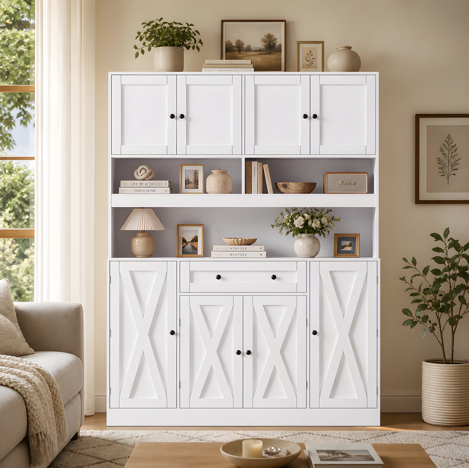 MODENUIT Keukenkast - 140 x 40 x 185 cm - MDF - Crèmewit - Werkblad Met Stroomaansluiting En Verstelbare Planken