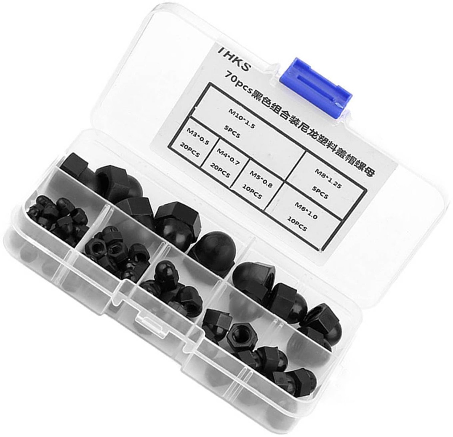 Zeskantmoeren Nylon - M3/M4/M5/M6/M8/M10 - 70 Stuks - Zwart - Hoogwaardig Materiaal - Voorkomt Losraken - Moeren