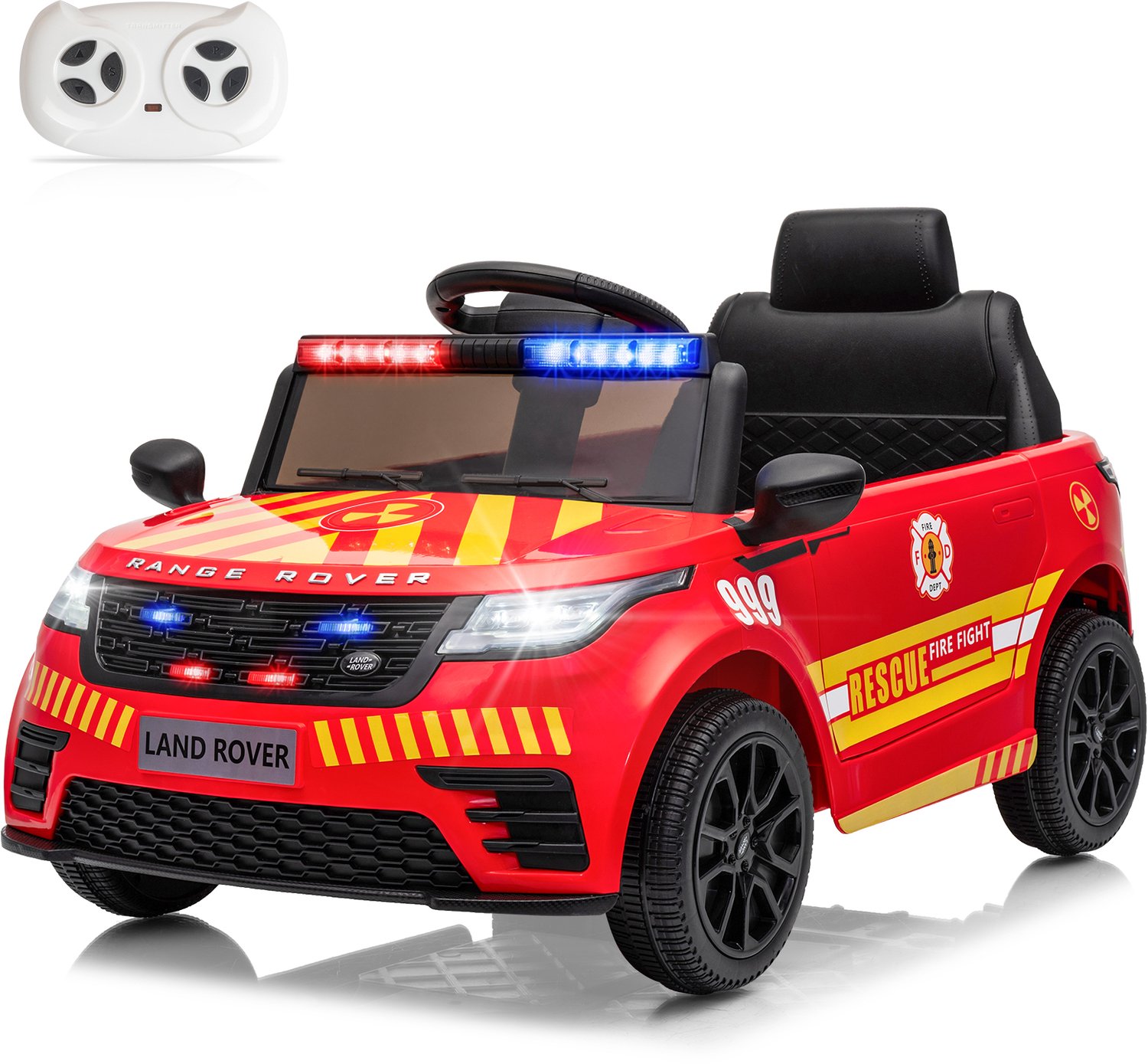 Land Rover-politieauto voor kinderen (12V 4,5Ah) – Voorzien van Bluetooth, muziek, claxon en USB,Rood