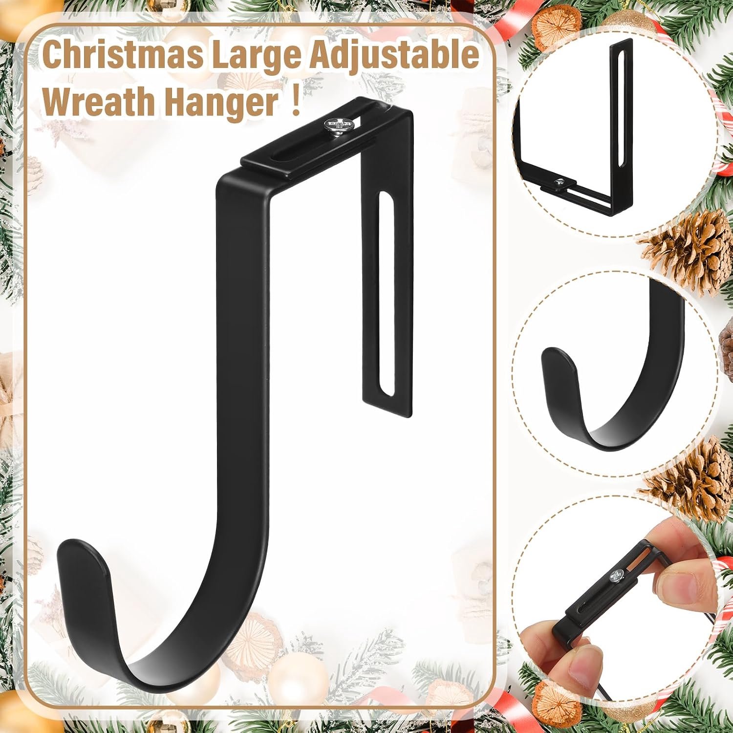 Kranshanger - 4 Stuks - Kerstkrans hanger - Verstelbaar - Deurhaken - Kranshaak - Kranshanger voor voordeur - Deurhaak voor Krans - Haken - Ophanghaken - Deurhanger - kerstkransen ophangen - voor deur voor kerstkransen, decoraties en haak – foto 5