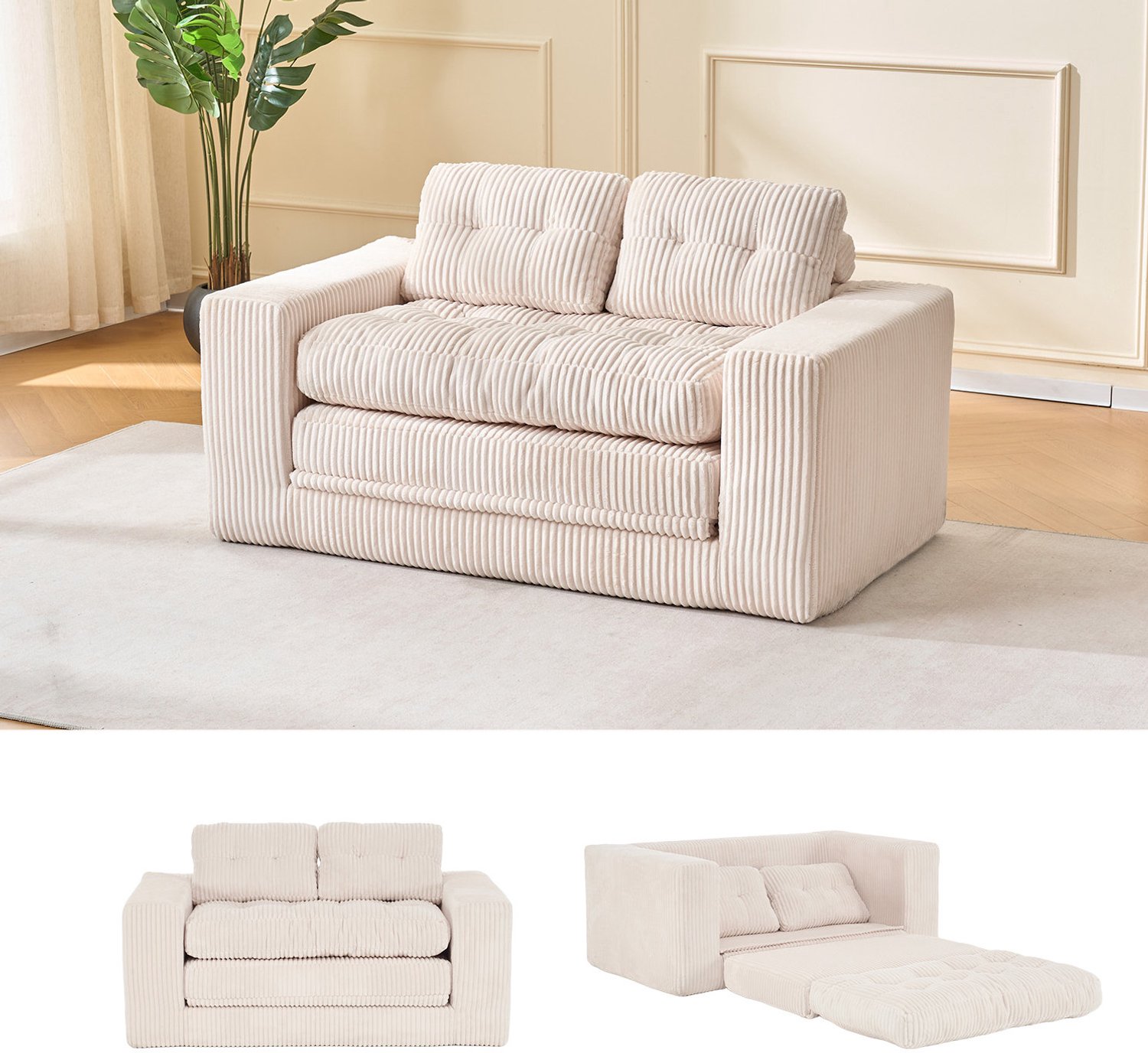 CHICFURN Slaapbank - 2-in-1 - Frameloos - Beige